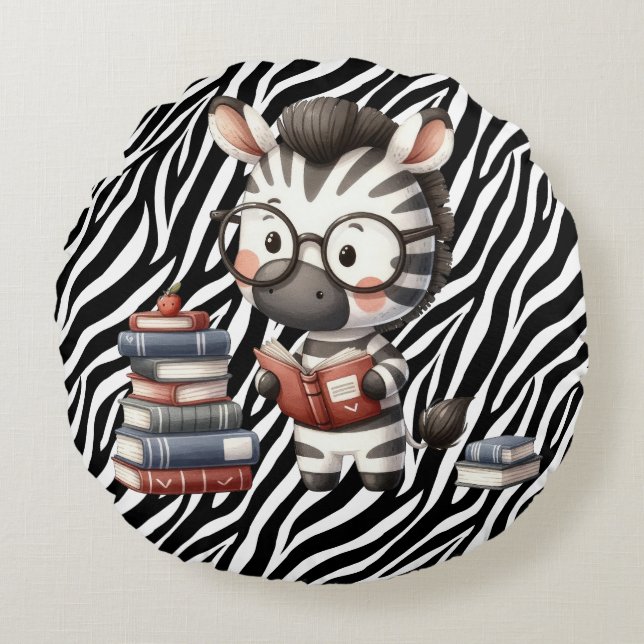 Coussins Ronds Livres de lecture Zèbre. (Devant)