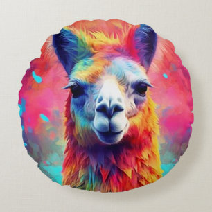 Coussins Ronds Llama arc-en-ciel
