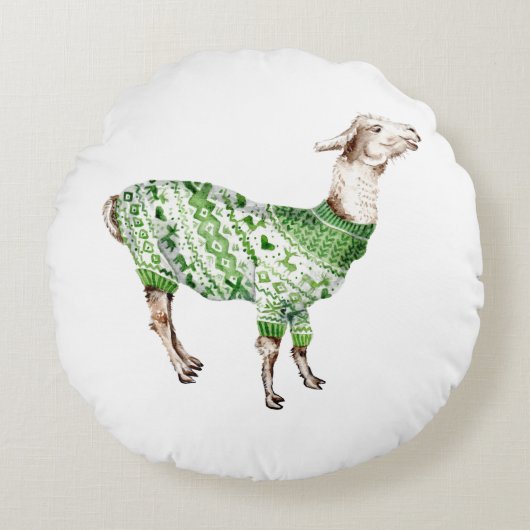 Coussins Ronds Llama dans le sucre vert (Devant)