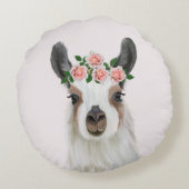 Coussins Ronds Llama Fluffée Cute Avec Couronne Fleur Rose Rose (Dos)