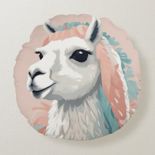 Coussins Ronds Llama mignonne à la fourrure colorée sur la tête