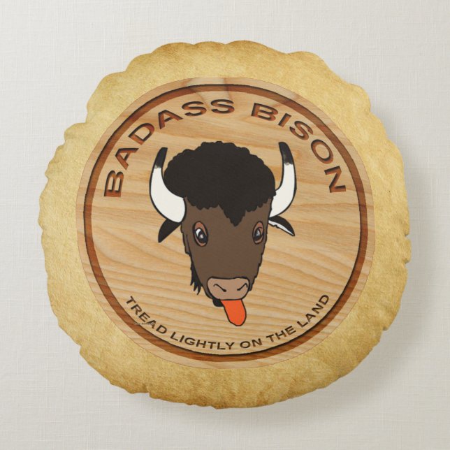 Coussins Ronds Logo de la ferme de bisons de Badass (Devant)