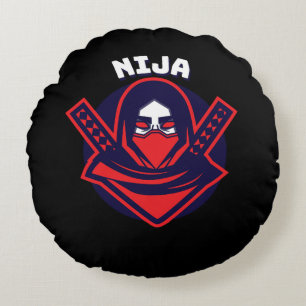 Coussins Ronds Logo Ninja – Emblème de Guerrier Audacieux