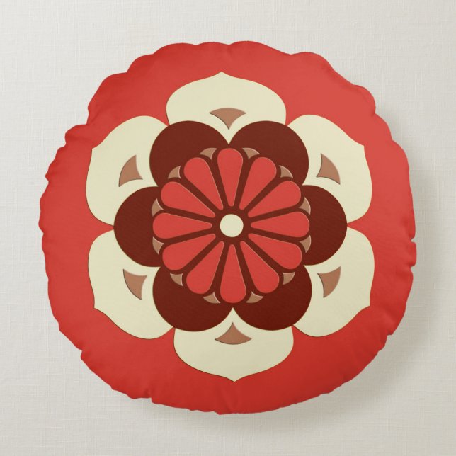 Coussins Ronds Lotus Flower Mandala, Mandarin Orange (Devant)