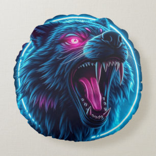 Coussins Ronds Loup Néon Horreur Yeux Brûlants Fantastique Sombre