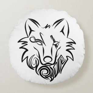 Coussins Ronds Loup tribal noir et blanc