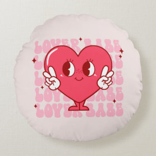 Coussins Ronds Lover Babe Coeur souriant mignon et texte répété