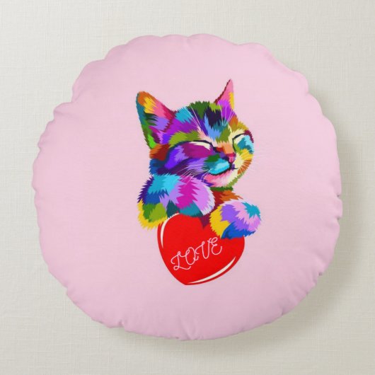 Coussins Ronds  Loving kitten - round shape. (Devant)