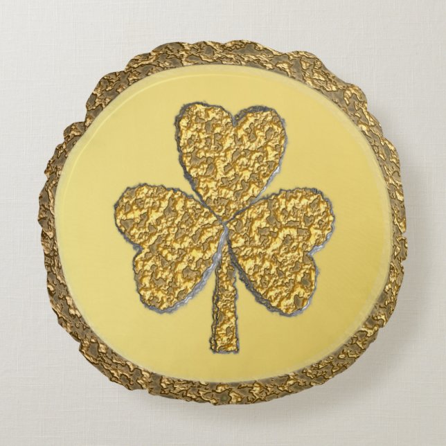 Coussins Ronds Lucky Irish Shamrock Gold Coin (Devant)