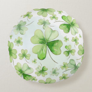 Coussins Ronds Lucky Watercolor Trèfle à Quatre Feuilles Maman Pa