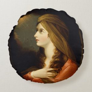 Coussins Ronds Lumière Céleste Lunatique Dame au Turban Rouge Art