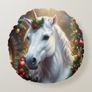 Coussins Ronds Lumière des neiges : La licorne de Noël enchantée