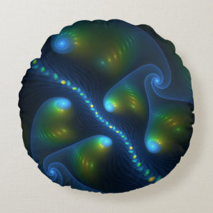 Coussins Ronds Lumières de fantaisie Abstrait Bleu Vert Jaune Fra