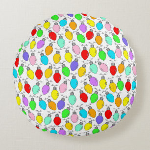 Coussins Ronds Lumières de Noël colorées sur fond blanc