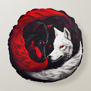 Coussins Ronds Lune Crimson Loup blanc rouge