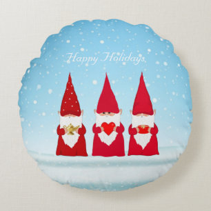 Coussins Ronds Lutins de Noël sur fond bleu clair
