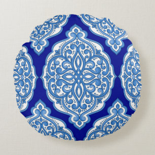 Coussins Ronds Luxe blanc-bleu, ornement turc.