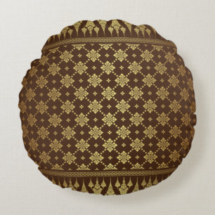 Coussins Ronds Luxe élégant or et marron damas égyptien