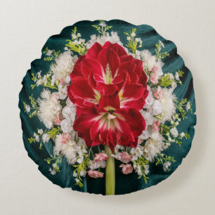 Coussins Ronds Luxueuse couverture d'oreiller à lancer Floral Red