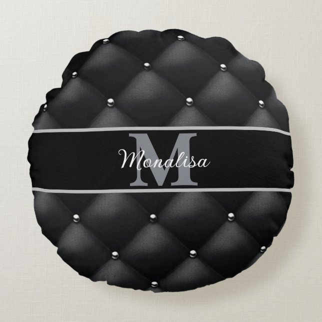 Coussins Ronds luxurious black design monogramed personalized   (Devant)