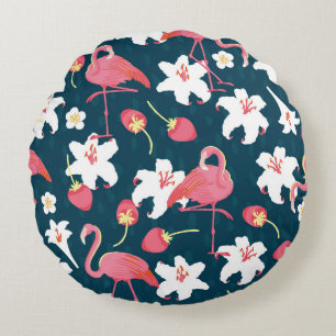 Coussins Ronds Lys Flamant rose : Design Vintage tropical.