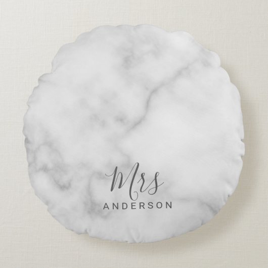 Coussins Ronds M. et Mme. | Élégant Marbre blanc Script moderne (Devant)