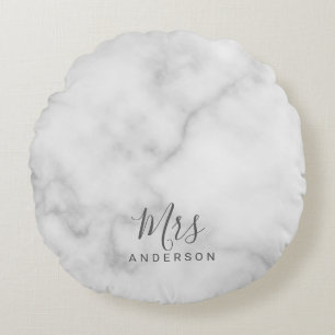 Coussins Ronds M. et Mme.  Marbre blanc élégant Script moderne