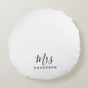 Coussins Ronds M. et Mme.  Script moderne noir et blanc