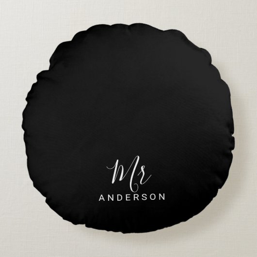 Coussins Ronds M. et Mme. | Script moderne noir et blanc (Devant)