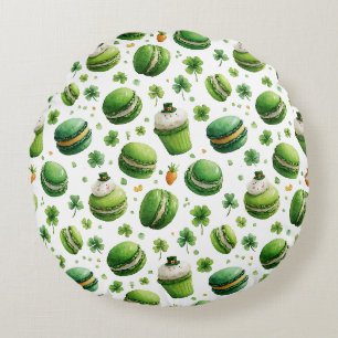 Coussins Ronds Macaron et trèfle aquarelle de la Saint-Patrick