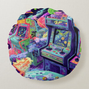 Coussins Ronds Machines d'arcade rétro dans l'espace