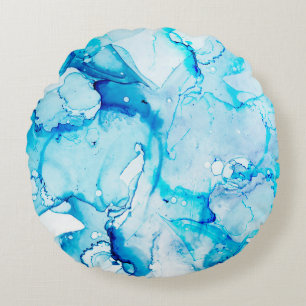 Coussins Ronds Macro Nuages. Sapphirine et points de couleur blan