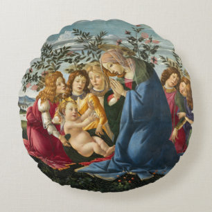 Coussins Ronds Madone adorant l'Enfant avec 5 Anges Botticelli