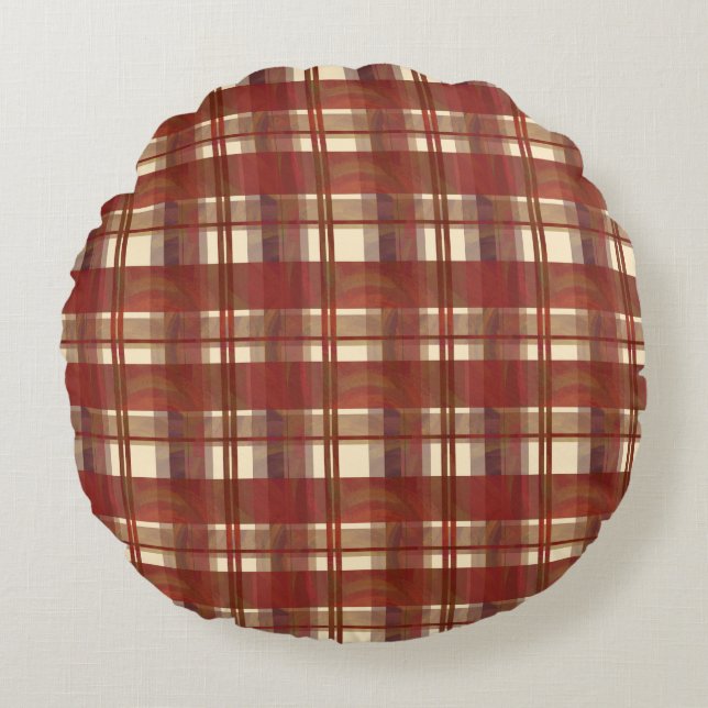 Coussins Ronds Madras Plaid Fall Red (Devant)