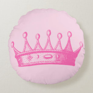 Coussins Ronds Magenta Princess Crown sur Arrière - plan rose