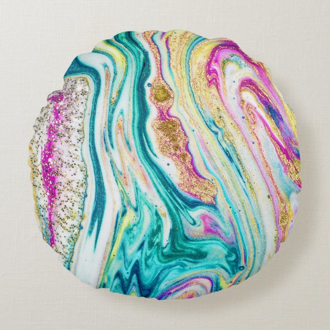 Coussins Ronds Magic Marbling : Metallic Paint Design. (Devant)
