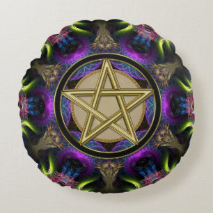 Coussins Ronds Magie du Pentacle Doré