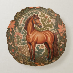 Coussins Ronds Magnifique Cheval Brun Inspiré de William Morris