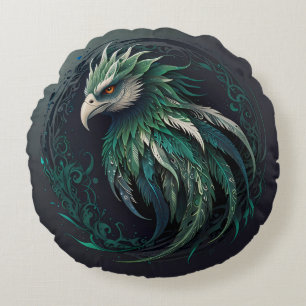 Coussins Ronds Magnifique Dessin De Phoenix Vert Mignon