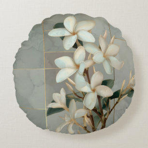Coussins Ronds Magnolia blanche Floral Ligne Or Marbre