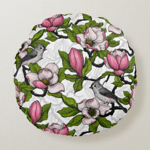 Coussins Ronds Magnolia en floraison et tireur