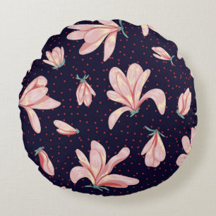Coussins Ronds Magnolias florissants, motif vintage dessiné à la