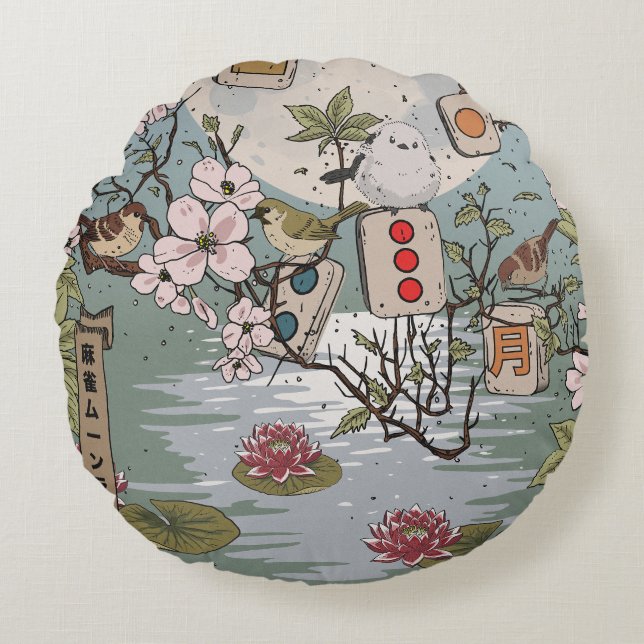 Coussins Ronds Mahjong Lever de Lune (Devant)