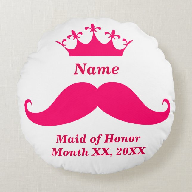 Coussins Ronds Maid of Honor Pink Mustache Round Throw Pillow (Devant)