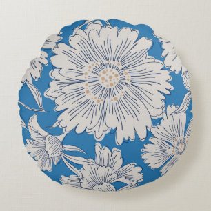 Coussins Ronds Main drawn abstract garden flowers. Tour