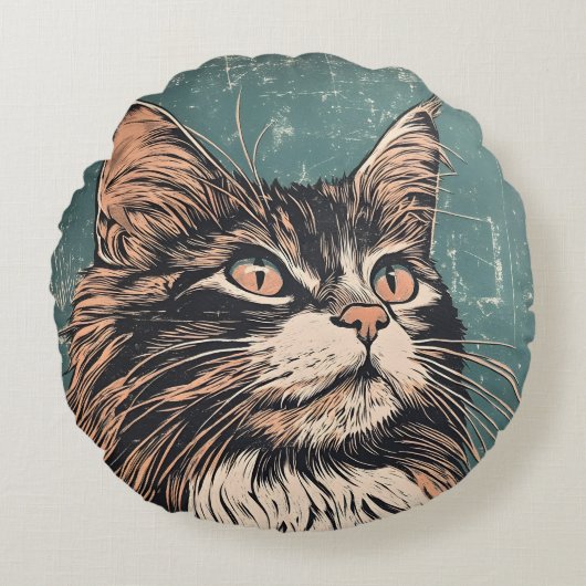 Coussins Ronds Maine Coon Chat Lino Imprimer (Devant)