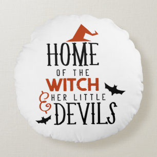 Coussins Ronds maison de la sorcière et ses petits démons Hallowe