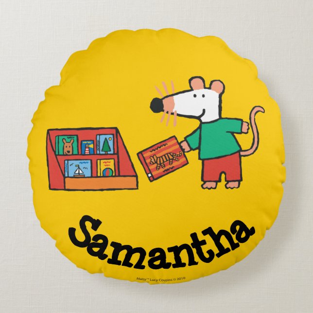 Coussins Ronds Maisy avec des livres de bibliothèque (Devant)