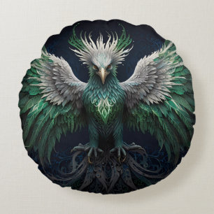 Coussins Ronds Majestic Green & White Phoenix Bird