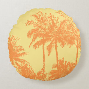 Coussins Ronds Makena Beach Hawaiian Sketchy Palms Reversible